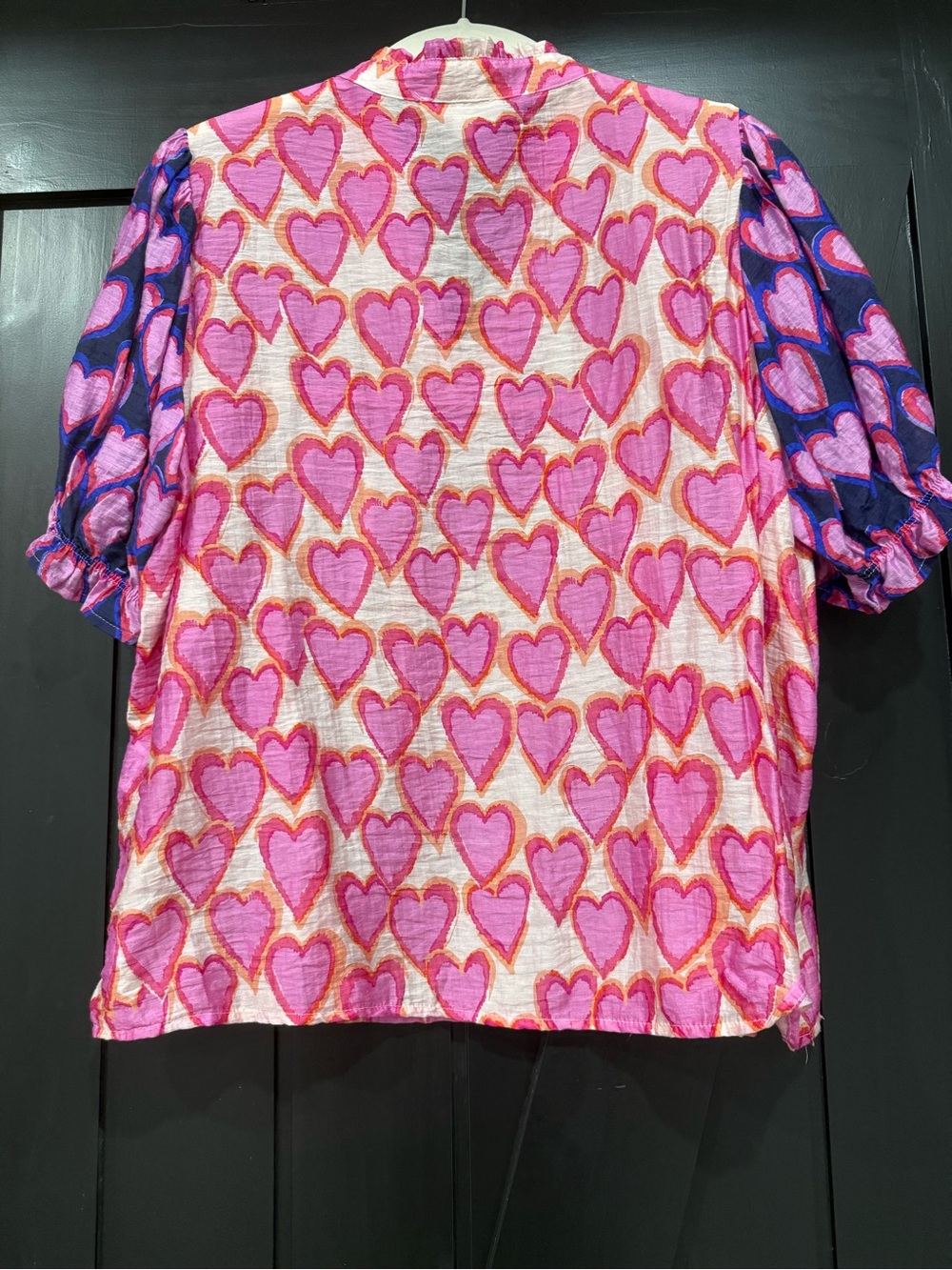 THML Pink Heart-Print V-Neck Short Sleeve Blouse - Picture 2 of 5